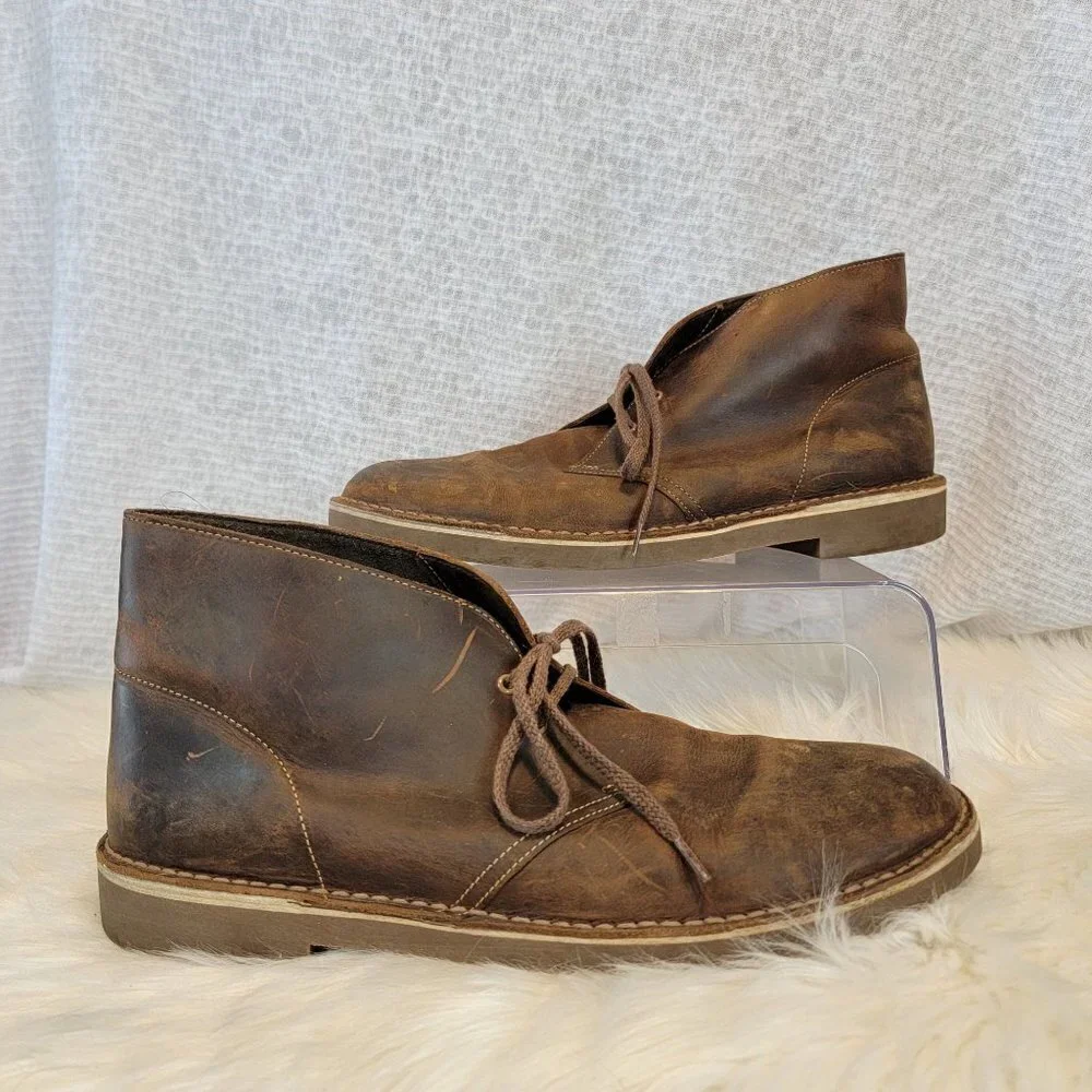 Clarks Men's Chukka Desert Boots Ankle Lace Up Brown Leather 12‎ Shoe Distressed
